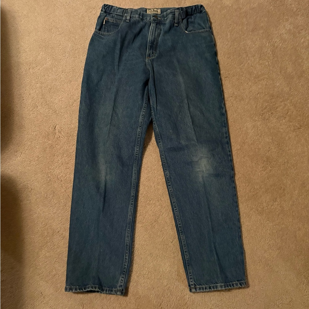 L.L. Bean Men's Straight Comfort Waist 100 Percent Cotton Denim Blue Jeans